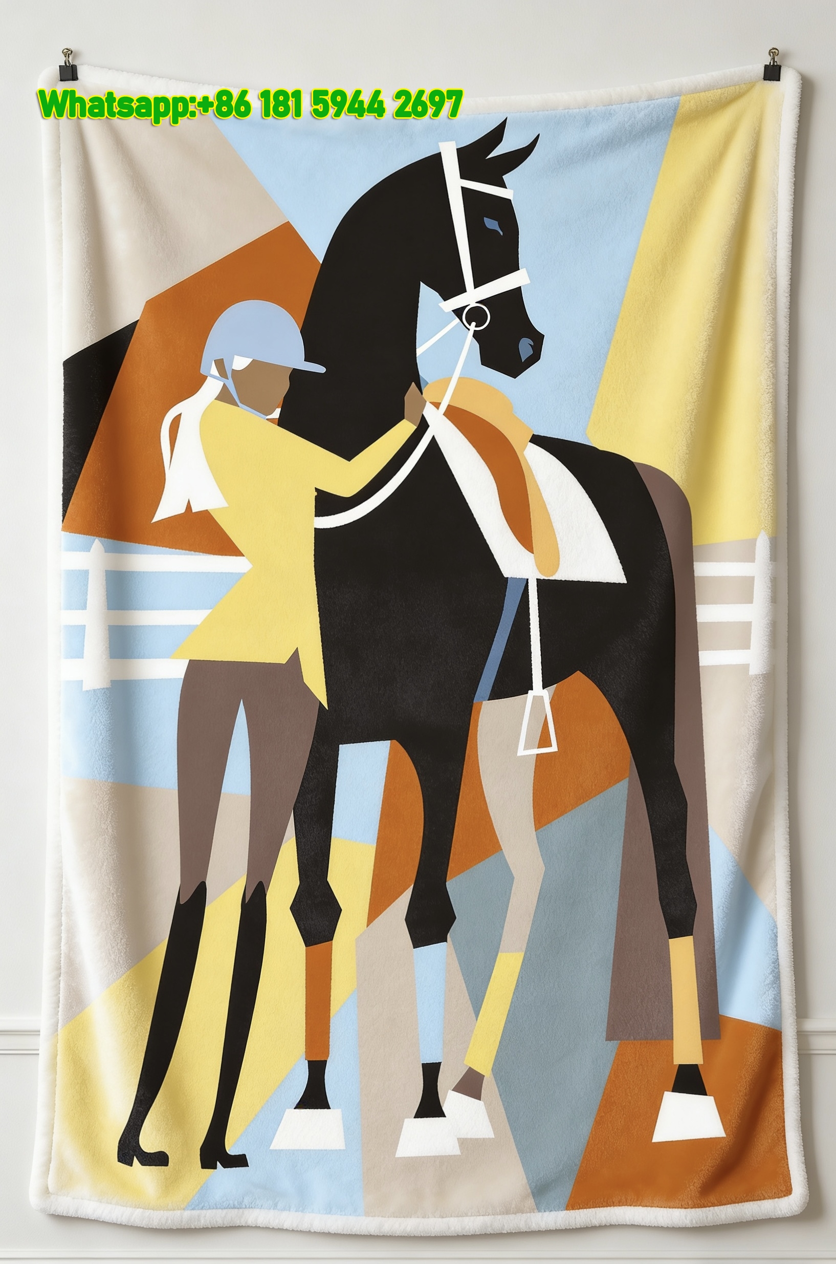 Hermes Geometric Horse & Rider Decorative Flannel Throw Blanket IMG_5459
